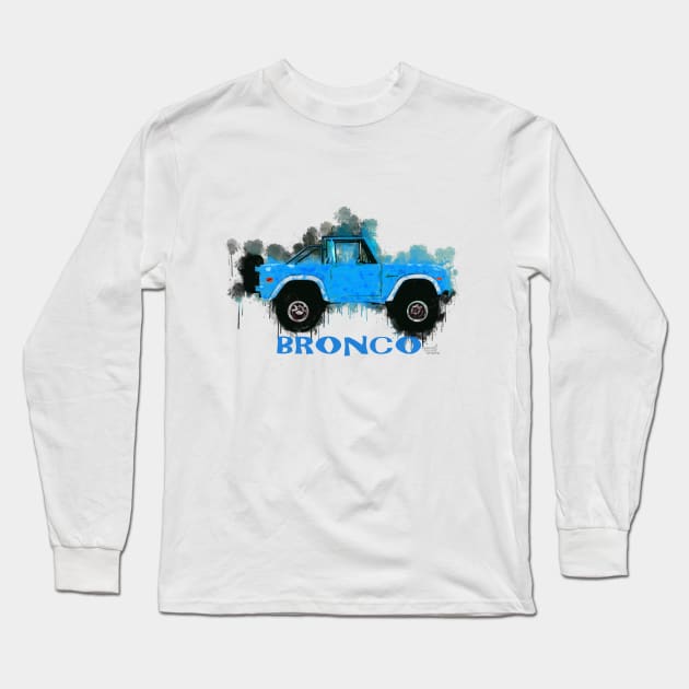 Bronco Blue Long Sleeve T-Shirt by AaaahEeeekStudio